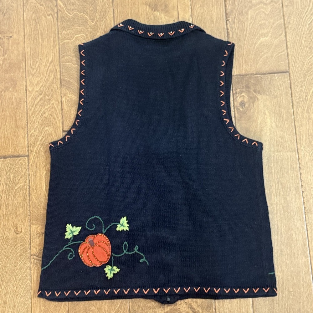Vintage 90s Harvest Fall Teacher Sweater Vest Small White Stag Pumpkin Halloween - Picture 4 of 7